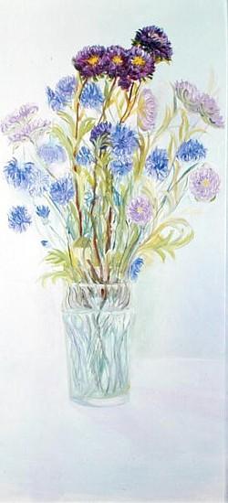 Cornflowers and Asters, 1997 (oil on board) 