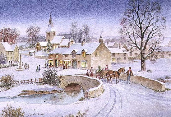 Christmas Eve in the Village (w/c on paper)  von Stanley  Cooke