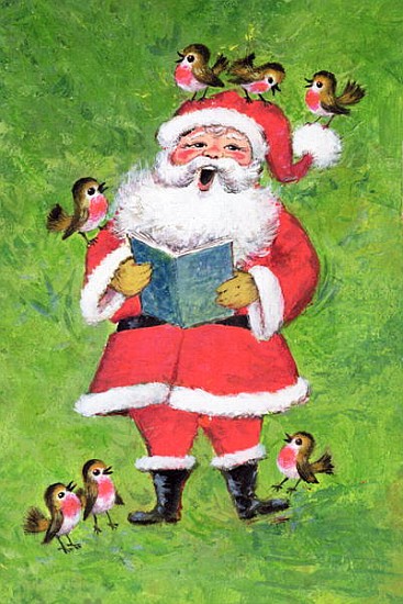 Father Christmas and Robin Chorus (w/c and gouache on paper)  von Stanley  Cooke