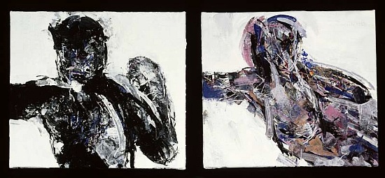 Naked man and naked woman, lying back with her arm outstretched, 1993-94 von Stephen  Finer