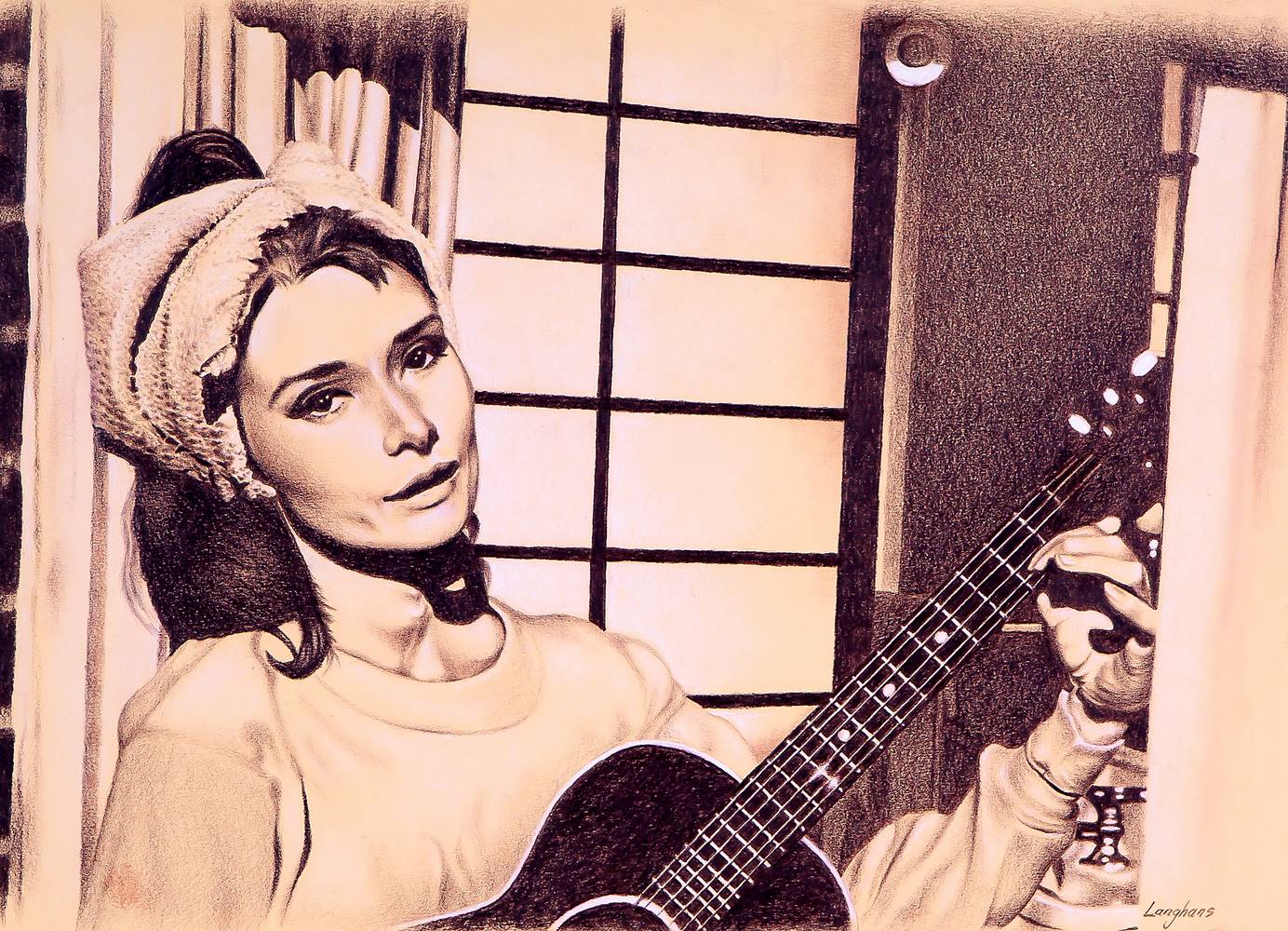 Audrey Hepburn spielt Gitarre von Stephen Langhans