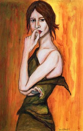 Green Dress and Mobile Phone