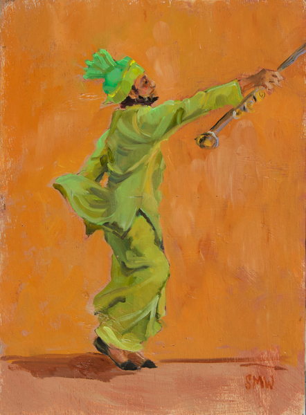 Indian green dancer with chimta von Sue Wales