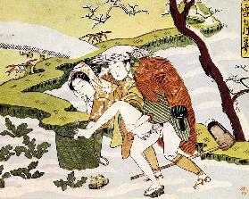 Shunga (Erotischer Holzblockdruck) Aus der Serie "Setsugekka" (Schnee, Mond and Blume)