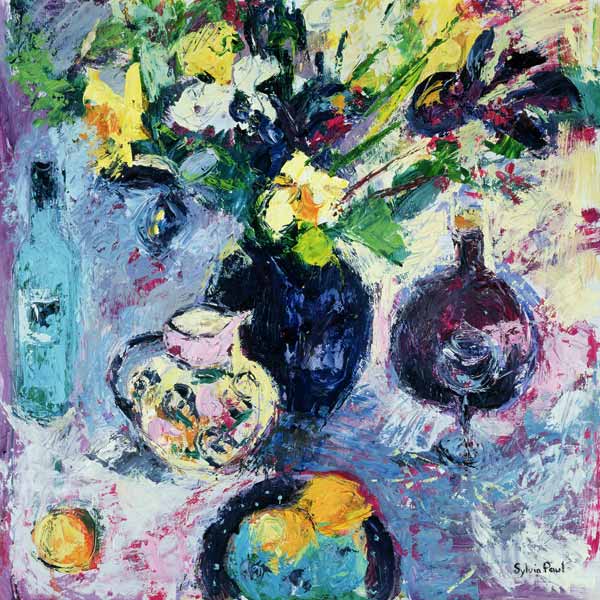 Still Life with Turquoise Bottle, 2002 (oil on canvas)  von Sylvia  Paul