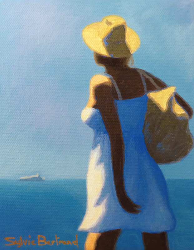 Jeune femme devant la mer , inspiré de la Promenade des Anglais , Nice von Sylvie Bertrand