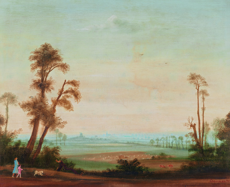 Landschaft mit Spaziergängern von Theo Champion