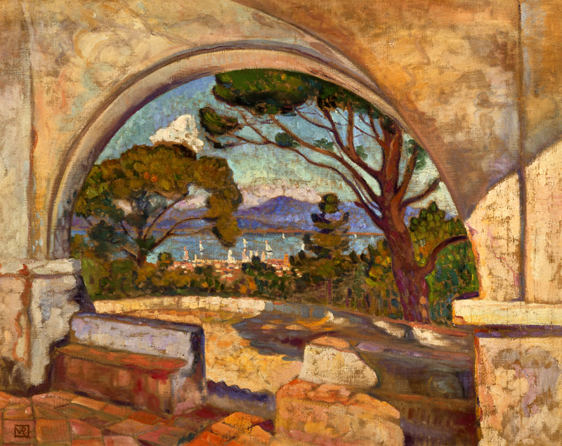 Blick von der Kapelle Saint-Anne auf Saint-Tropez. von Theo van Rysselberghe