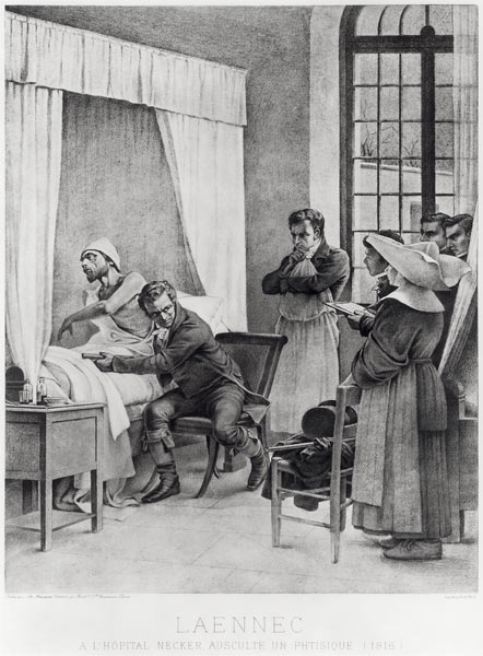 Rene Theophile Hyacinthe Laennec (1781-1826) listening to the chest of a man with consumption von Theobald Chartran