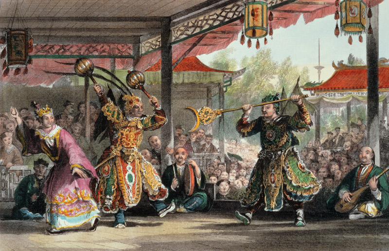 Scene from the Spectacle of 'The Sun and Moon', from 'China in a Series of Views' by George Newenham von Thomas Allom