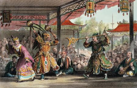 Scene from the Spectacle of 'The Sun and Moon', from 'China in a Series of Views' by George Newenham