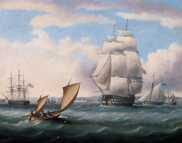 'Euryalus' (Capt. Blackwood), 'Thunderer' and 'Ajax' leaving Plymouth on the way to Cadiz and the Ba von Thomas Buttersworth