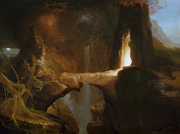 Vertreibung aus dem Paradies – Mond und Feuerschein von Thomas Cole