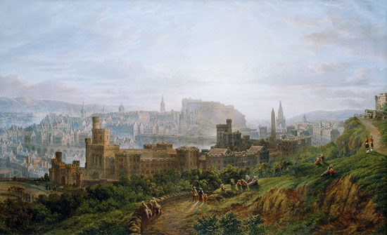 Edinburgh. Blick vom Carlton Hill über das Gefängnis und die Stadt zum Schloss. von Thomas Grant