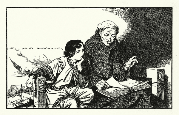 The future King Alfred being educated von Thomas Heath Robinson