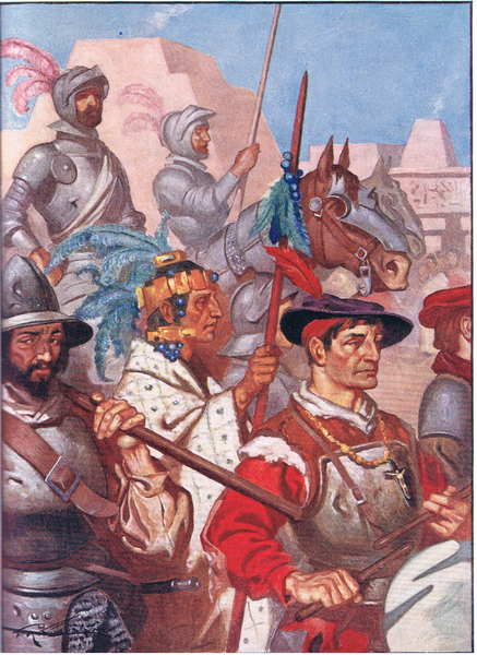 The army entered Mexico to the sound of martial music, from Romance of Mexico published by T C & E C von Thomas Heath Robinson