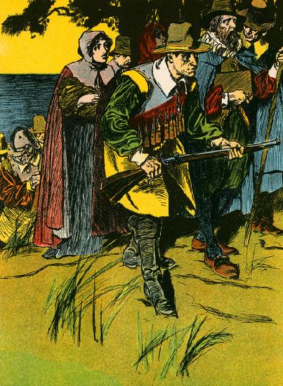 The Pilgrim Fathers entering the New World