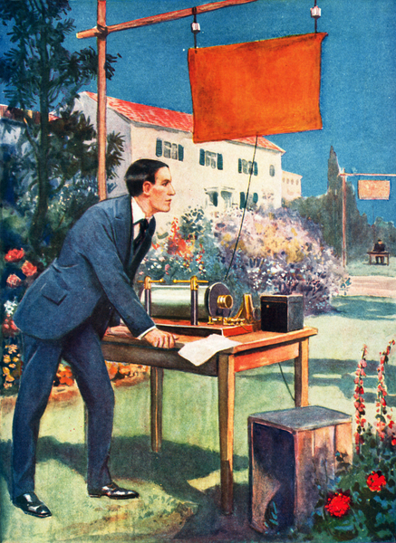 Wireless telegraphy, one of Marconis earliest experiments von Thomas Heath Robinson