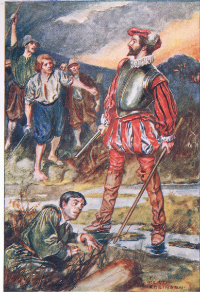 One man against twenty, from Sir Walter Raleigh published by T C & E C Jack, c.1910 von Thomas Heath Robinson