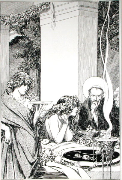 Hilary wondered and mused, illustration from A Childs Book of Saints, published 1898 von Thomas Heath Robinson