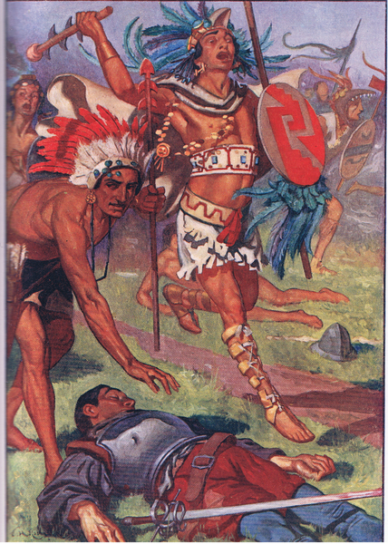 Again and again they returned to attack, from Romance of Mexico published by T C & E C Jack 1909 von Thomas Heath Robinson