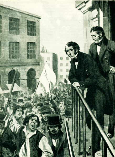 John Stuart Mill watching the revolutionaries in Paris in 1830 von Thomas Heath Robinson