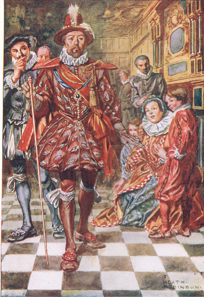 Lady Raleigh went to plead with the king for mercy, from Sir Walter Raleigh published by T C & E C J von Thomas Heath Robinson