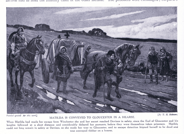 Matilda conveyed to Gloucester in a hearse , 1920s von Thomas Heath Robinson