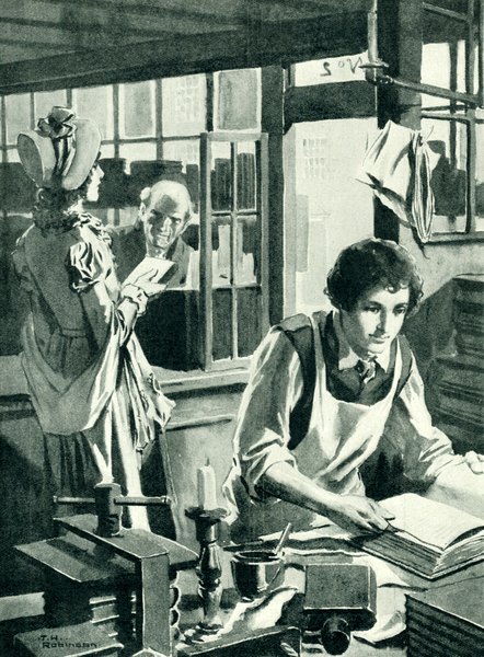 Michael Faraday when apprenticed to a bookseller von Thomas Heath Robinson