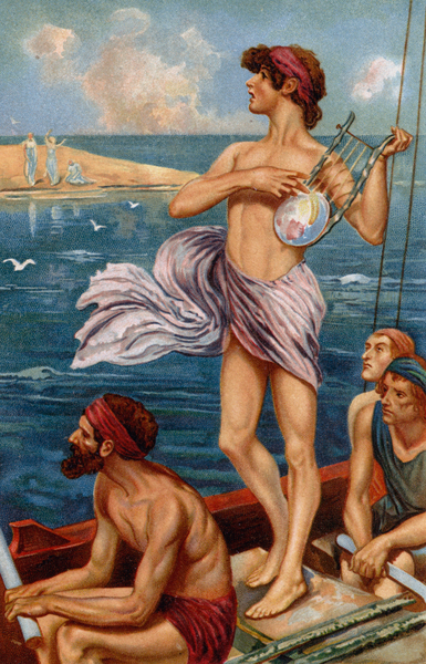 Orpheus lifted his harp, and crashed his cunning hand across the strings von Thomas Heath Robinson