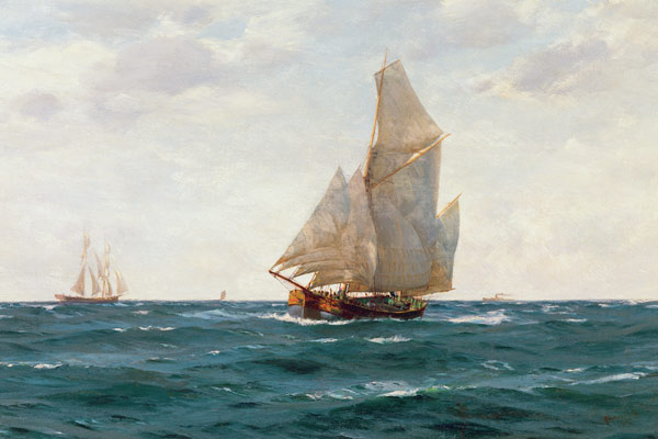 A Ketch and a Brigantine off the Coast von Thomas J. Somerscales