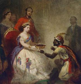 Königin Viktoria schenkt die Bibel einem afrikanischen Häuptling