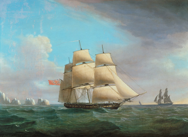 H.M. Frigate "Galatea", 38 Guns off the Needles, Isle Of Wight von Thomas Whitcombe