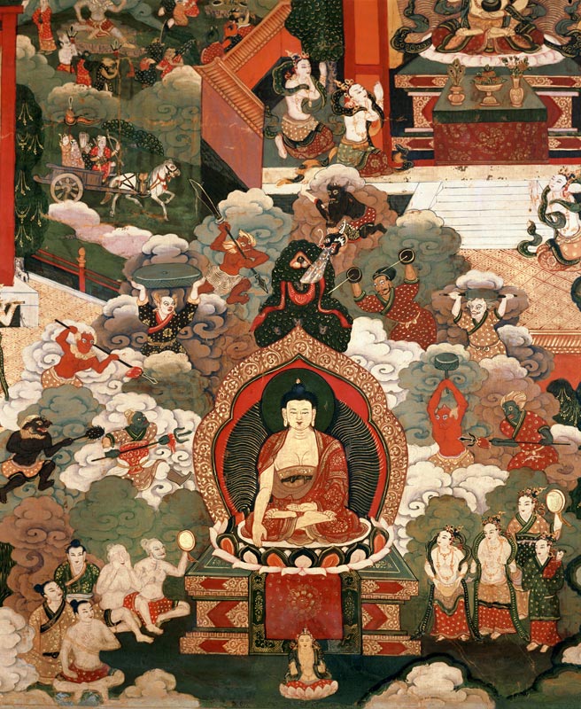 Life of Buddha Sakymuni, the Armies of Mara Attacking the Blessed von Tibetan Art