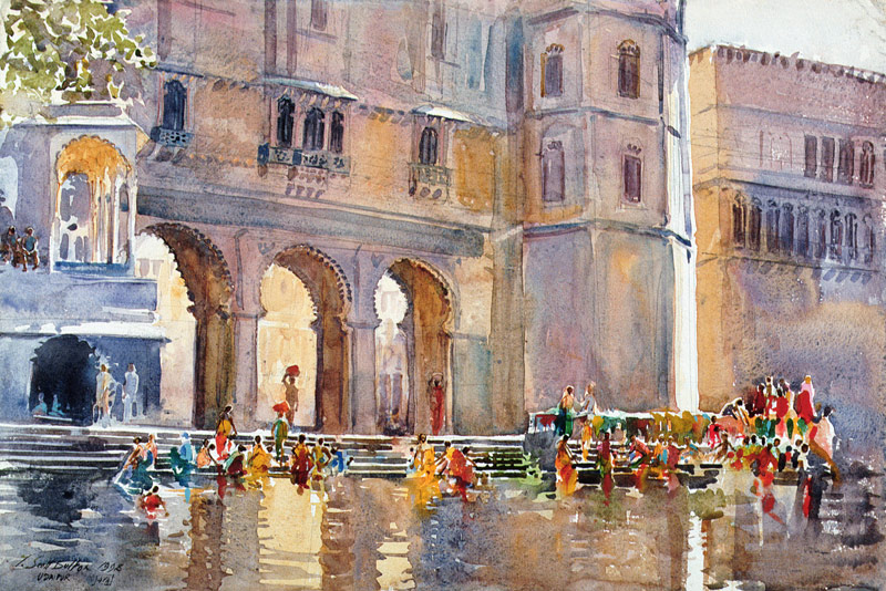 Ghats, Udaipur, 1998 (w/c on paper)  von Tim  Scott Bolton