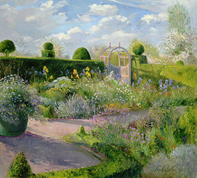 Irises in the Herb Garden, 1995 (oil on canvas)  von Timothy  Easton