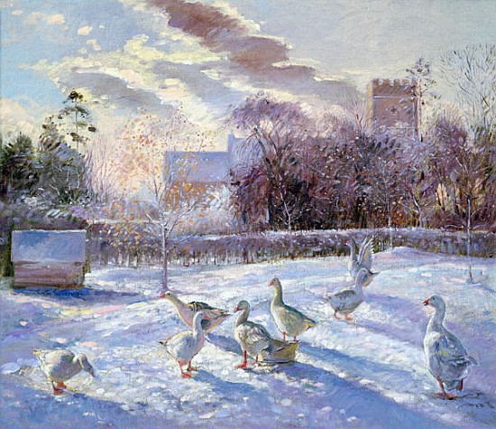 Winter Geese in Church Meadow (oil on canvas)  von Timothy  Easton