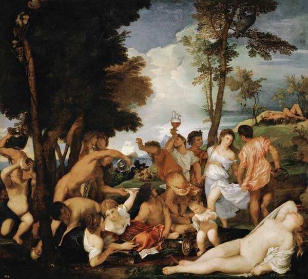 Baccanal oder 'Die Andrier' von Tizian (Tiziano Vercellio/ Titian)