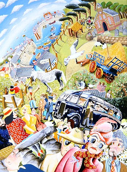 American tourists pour from the coach to view the delights of Llareggub, 2007 (acrylic on panel)  von Tony  Todd