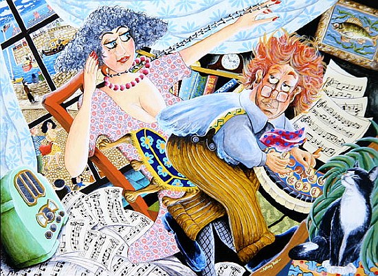 Organ Morgan plays with gusto a morning hymn for his romantic wife, 2007 (acrylic on panel)  von Tony  Todd