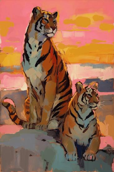 Tigers At Sunset
