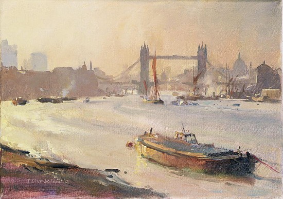 Autumn afternoon, Pool of London, 1991 (oil on canvas)  von Trevor  Chamberlain