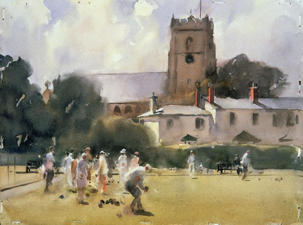 Bowls Match, Sidmouth (w/c on paper)  von Trevor  Chamberlain