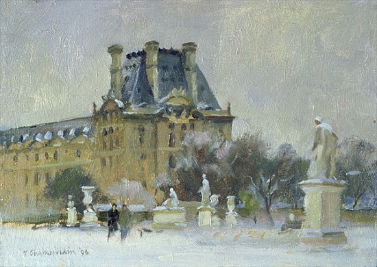 Snow in the Tuilleries, Paris, 1996 (oil on canvas)  von Trevor  Chamberlain