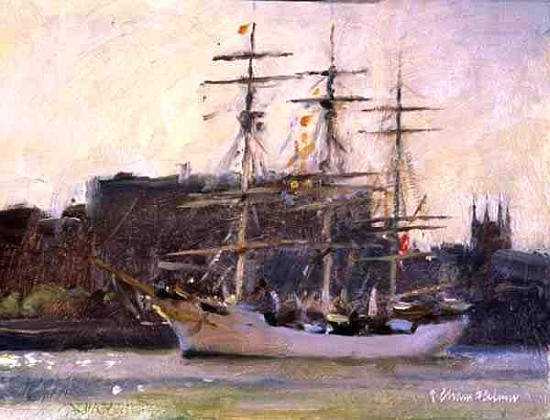 Tall Ship off Southwark (oil on canvas)  von Trevor  Chamberlain