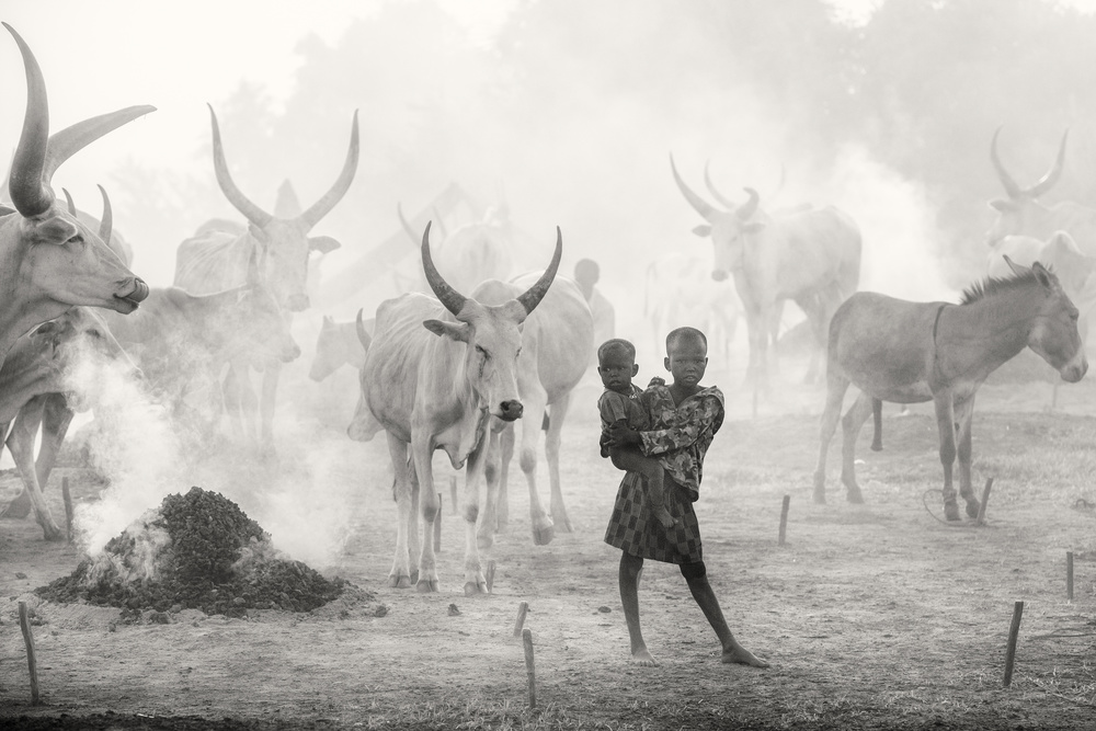 Dinka siblings in cattle camp von Trevor Cole