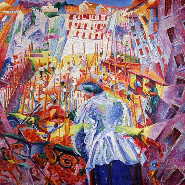 Der Lärm der Straße dringt in das Haus (Q1) von Umberto Boccioni