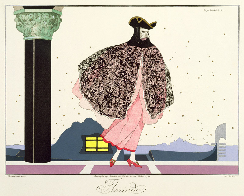 Florindo, aus der Masken und Figuren des italienischen Theaters Ausgabe des Journal des Dames und de von Umberto Brunelleschi