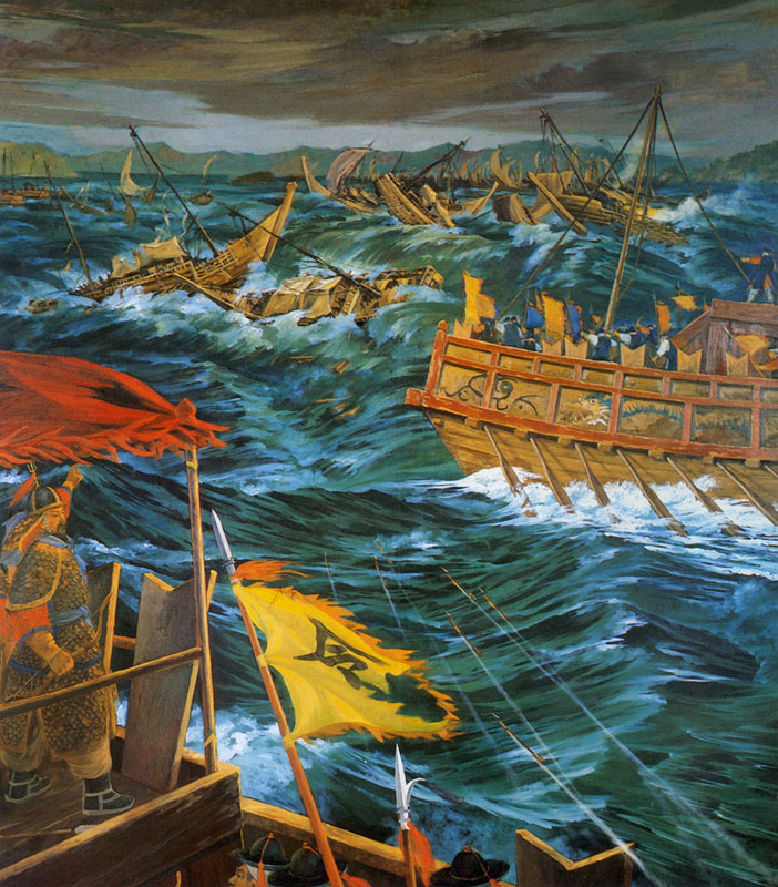 Die Seeschlacht von Myongnyang am 26. Oktober 1597 (Aus: Zehn Szenen aus dem Leben des Yi Sun-Shin) von Unbekannter Künstler