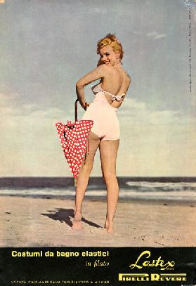 Marilyn Monroe posiert für die Werbung von Pirelli-Badebekleidung